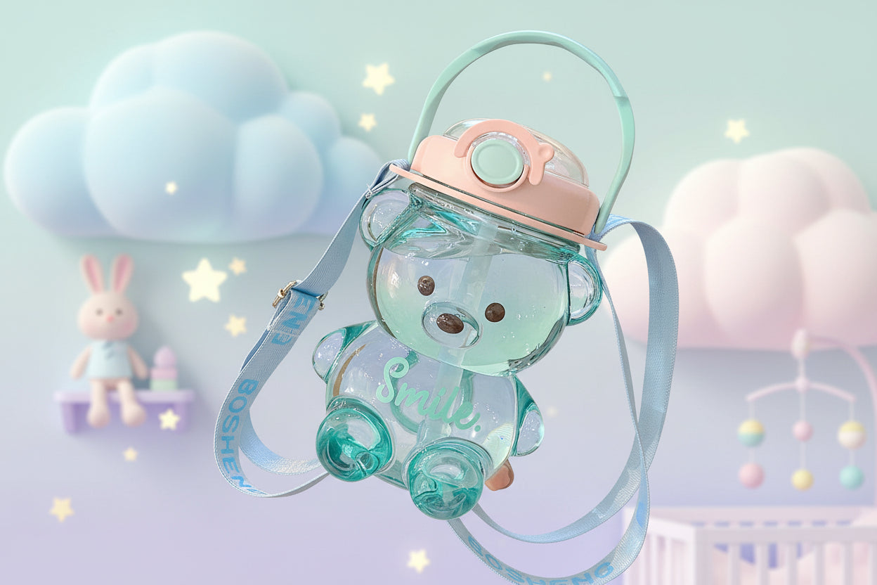 Little Space Cute Bear Water Bottle – 1000ml 2-in-1 Straw Bottle | BPA-Free | 3 Pastel Colors