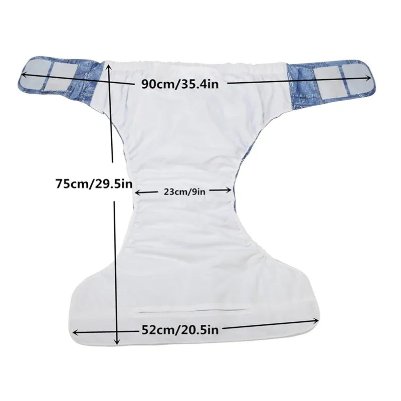 Reusable Adult Cloth Diaper – XL ABDL Pocket Diaper with Inserts (26.7"–50.4" Waist)