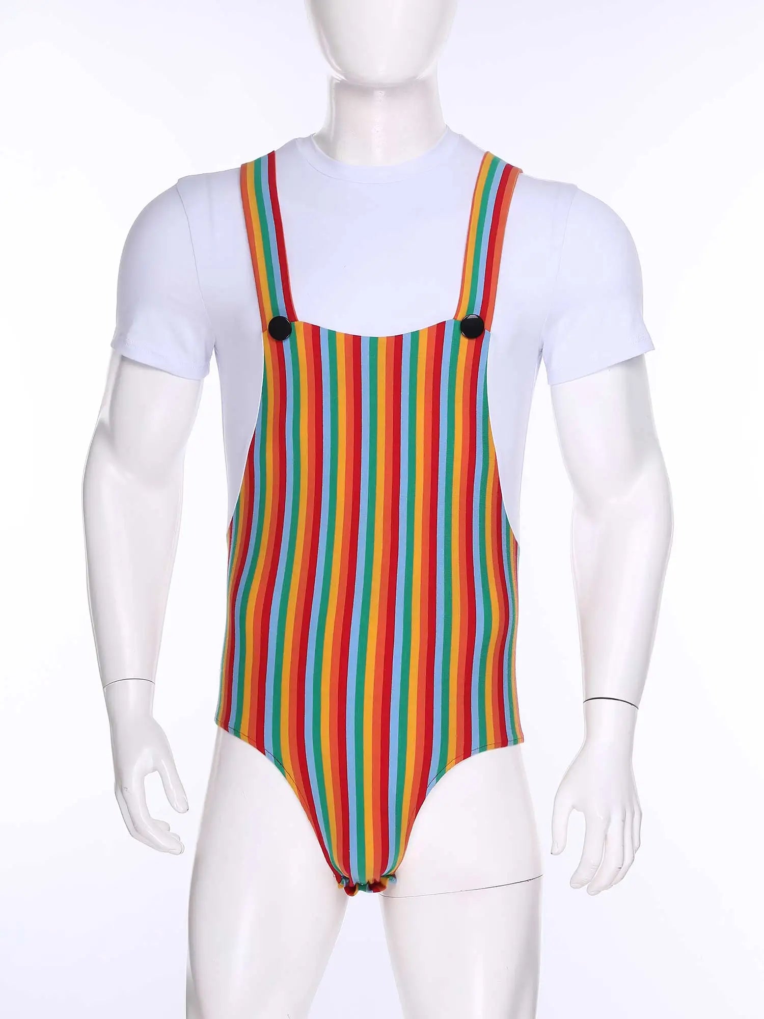 Striped Overalls ABDL Onesie Bodysuit — Button Snap Crotch Little Space Pajamas (M–3XL)