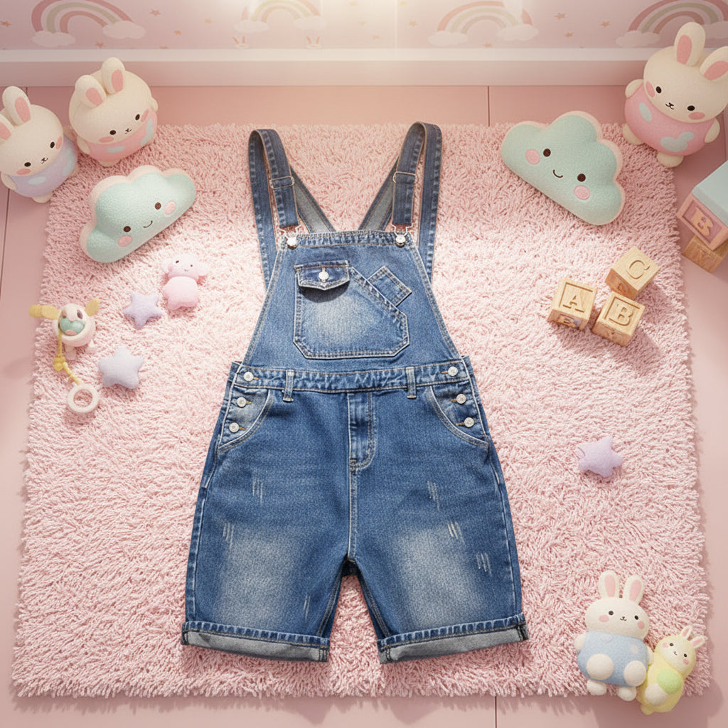 Blue Denim Strap Overalls — Cute Shortall Jumpsuit for Play & Everyday Comfort