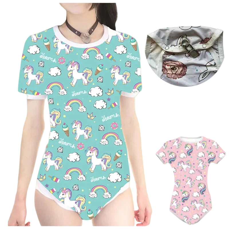 ABDL Lockable Adult Onesie – Cotton Bodysuit | Pink & Blue