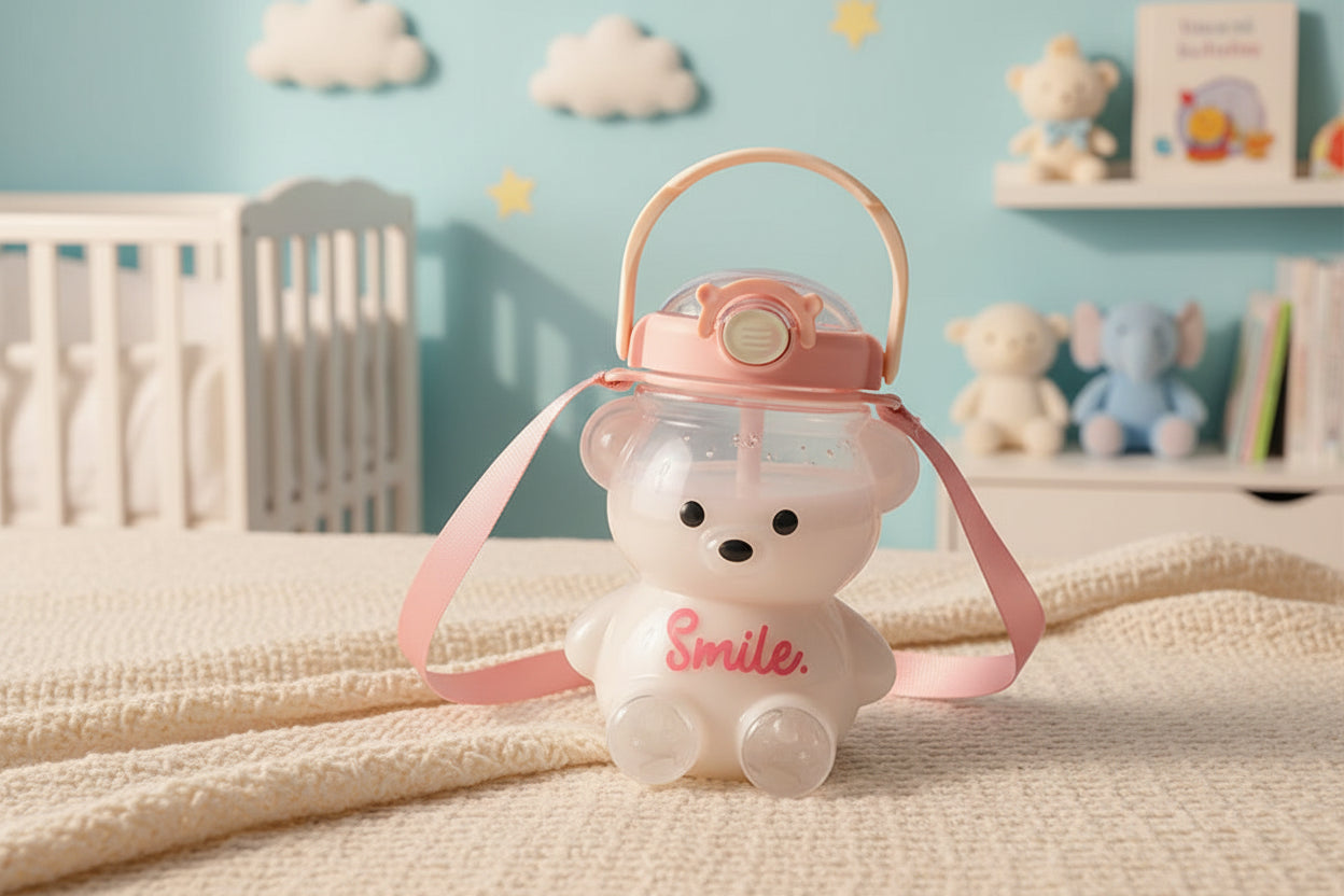 Little Space Cute Bear Water Bottle – 1000ml 2-in-1 Straw Bottle | BPA-Free | 3 Pastel Colors