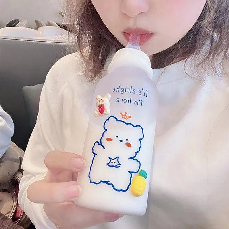 Little Space Kawaii Straw Cup – 400ml ABDL Sippy-Style Drinking Bottle | Cute Bear & Strawberry Design