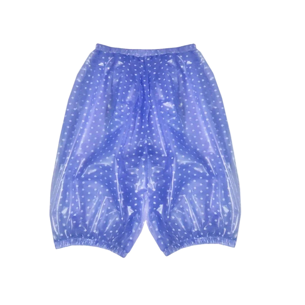 Blue Polka Dot Transparent PVC Plastic Diaper Shorts – Leakproof Waterproof Adult Incontinence Cover | Soft Pull-On ABDL Pants