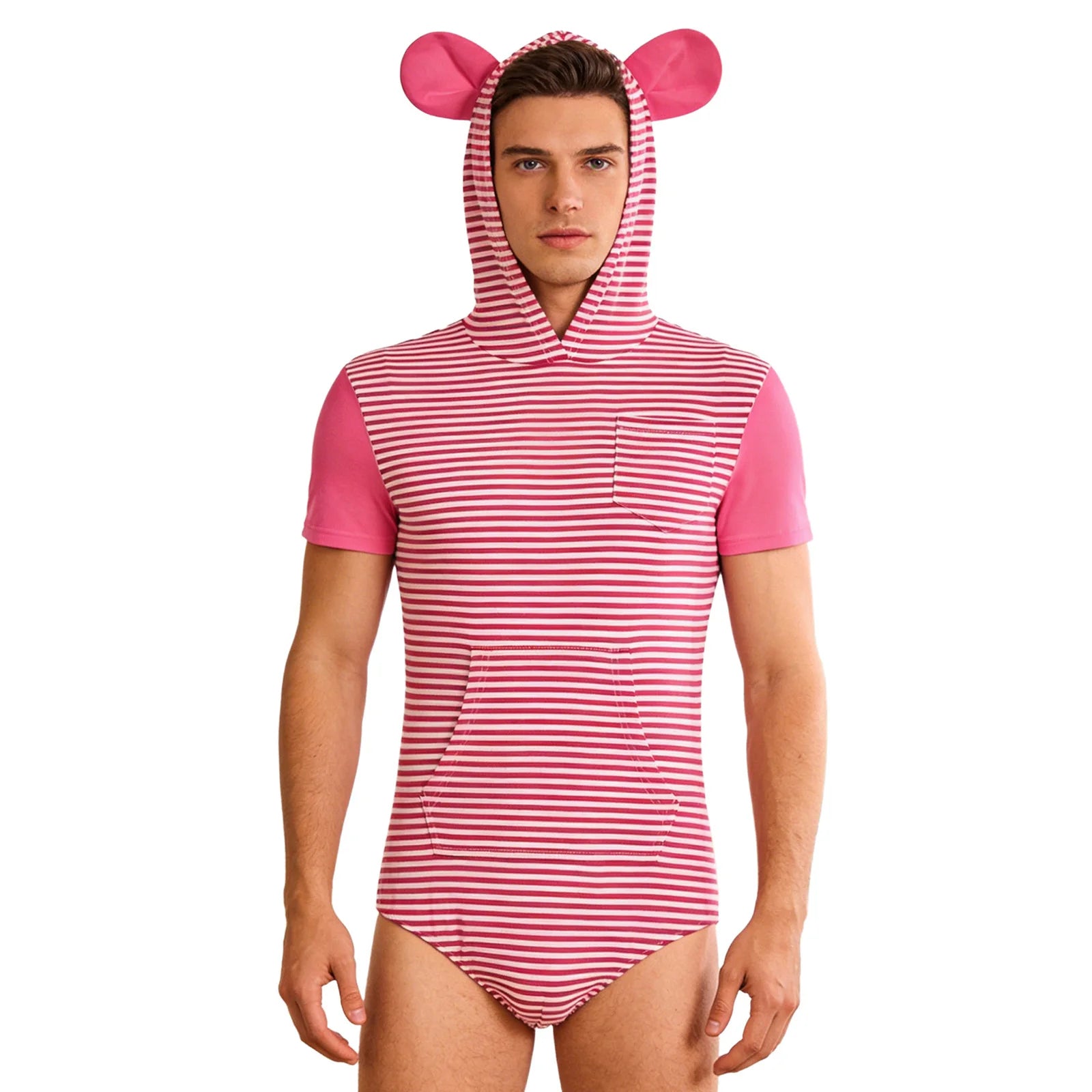 Bear Ears Hooded ABDL Onesie Bodysuit — Button Crotch Little Space Pajamas (S–XXL)