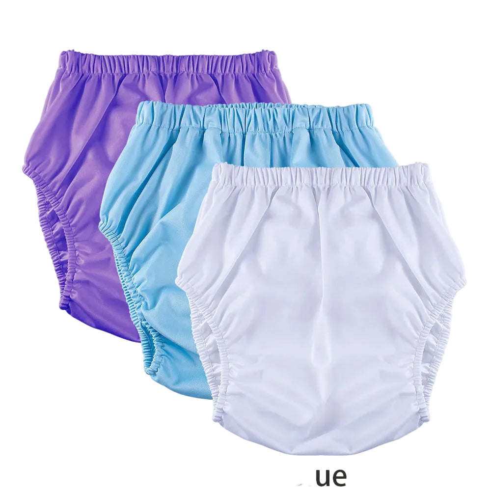 3-Pack Solid Color Waterproof Adult Diaper Covers – Reusable Leakproof Pants | White/Black/Purple/Blue/Gray