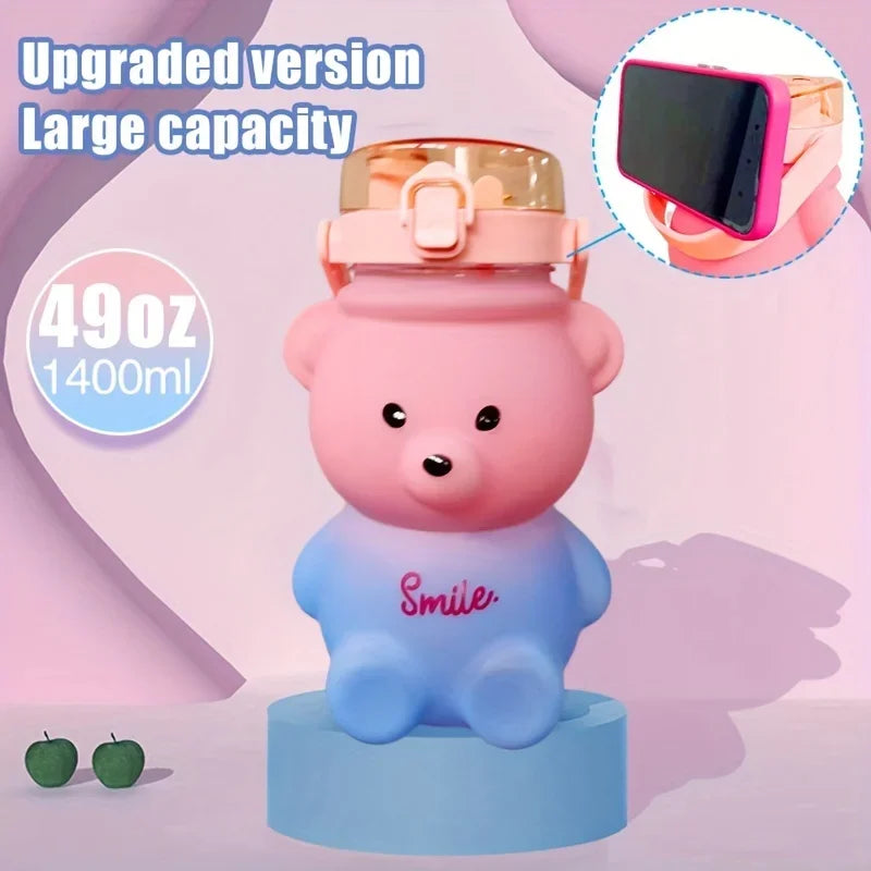 Little Space Cute Bear Water Bottle – 735ml BPA-Free Straw Bottle with Shoulder Strap | 4 Colors