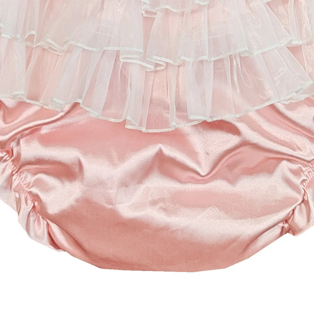 ABDL Satin Ruffle Diaper Cover – Lace & Ruffle Little Space Pants | Pink | Sizes S–XXXL