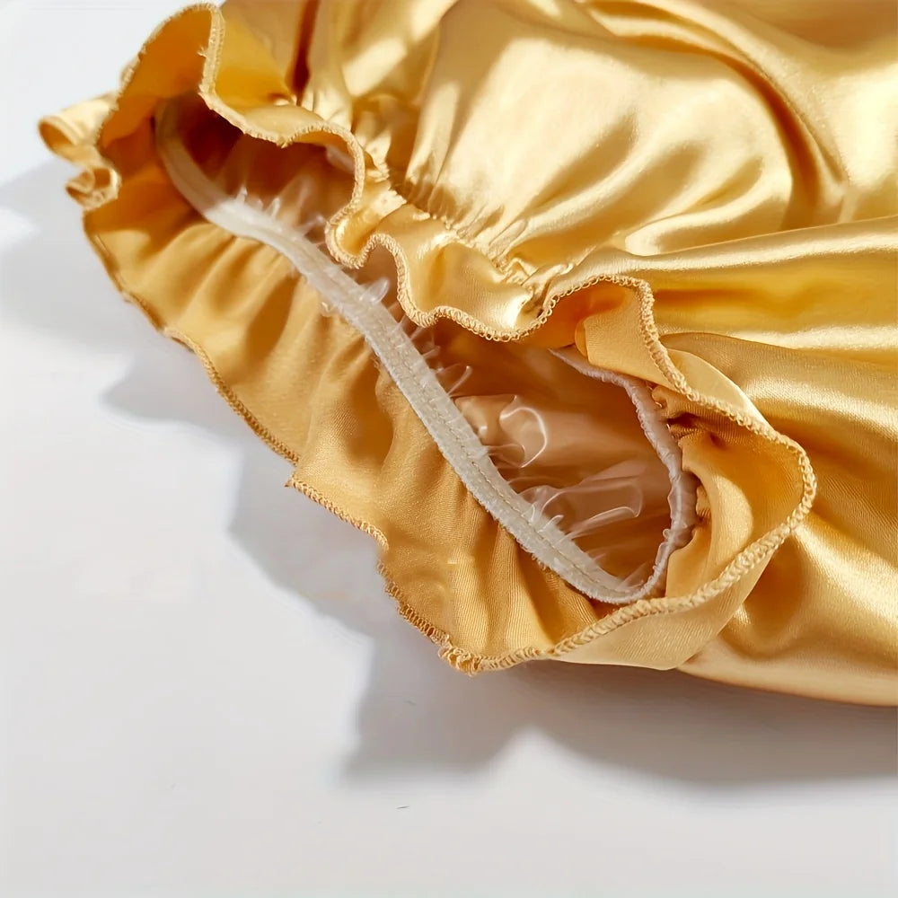 Reusable Ruffle Adult Diaper Cover – Waterproof Leakproof Incontinence Underpants | Gold Satin Frilly ABDL Panties
