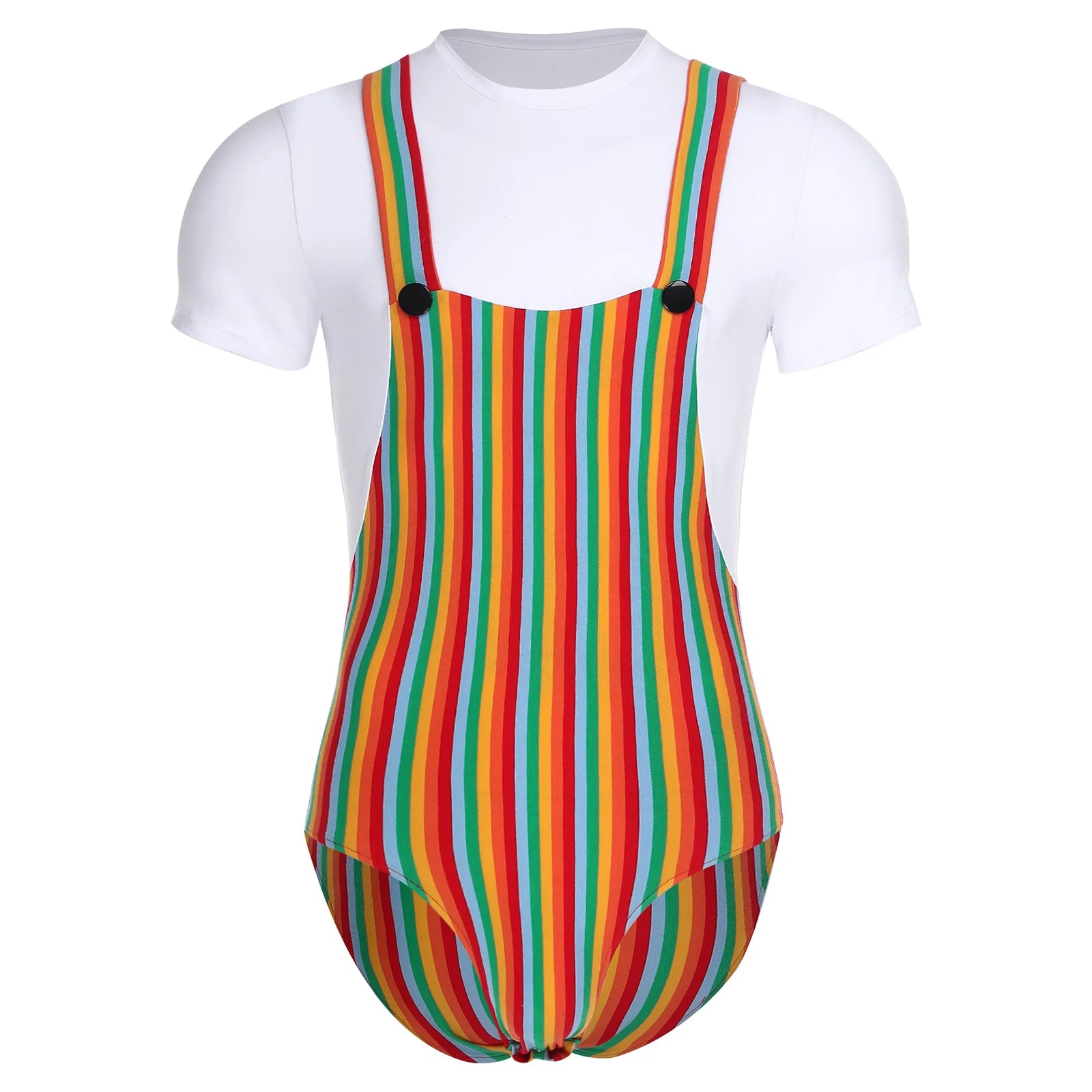 Striped Overalls ABDL Onesie Bodysuit — Button Snap Crotch Little Space Pajamas (M–3XL)
