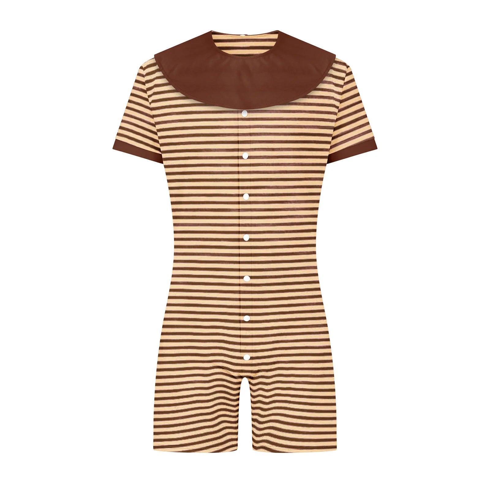 Striped ABDL Bib Bodysuit — Removable Bib, Button Snap Crotch Little Space Onesie (S–XXL)