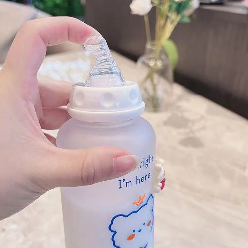Little Space Kawaii Straw Cup – 400ml ABDL Sippy-Style Drinking Bottle | Cute Bear & Strawberry Design