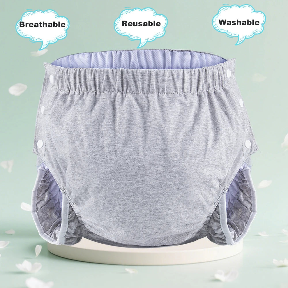 Adult ABDL Adjustable Diaper Cover with Wings & Snaps – Ice Silk Lining Summer Reusable Nappy Pants (Grey / Peach / Green)