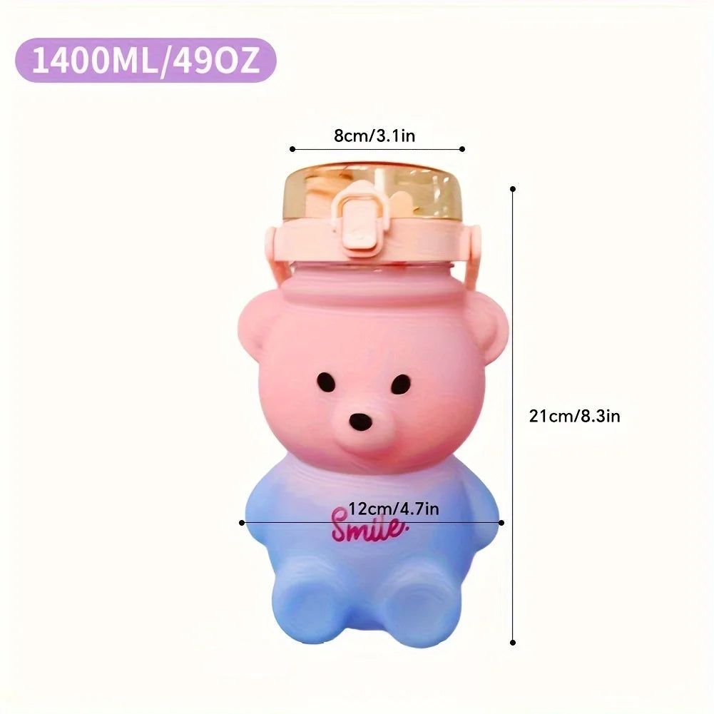 Little Space Cute Bear Water Bottle – 735ml BPA-Free Straw Bottle with Shoulder Strap | 4 Colors