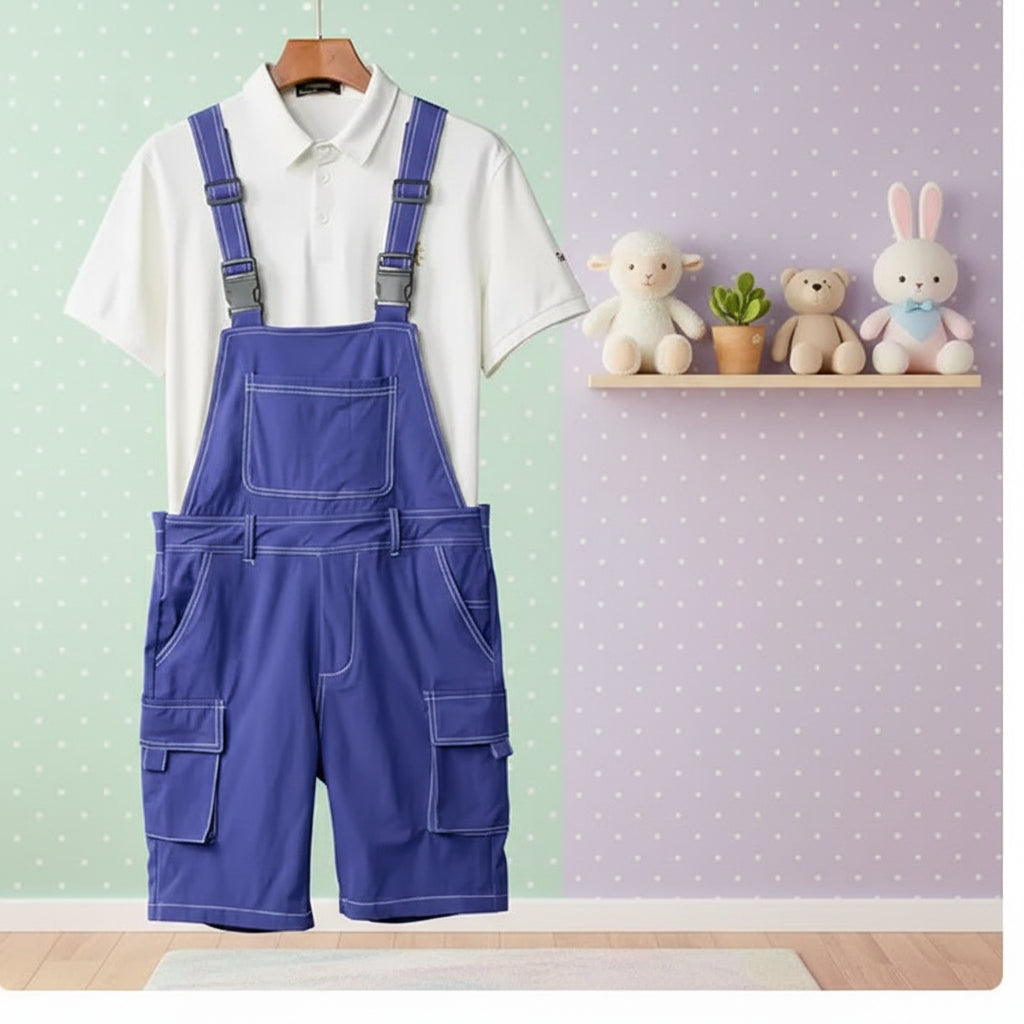 ABDL Bib Overalls – Candy Color Cargo Romper with Adjustable Suspenders (M–XXXL)