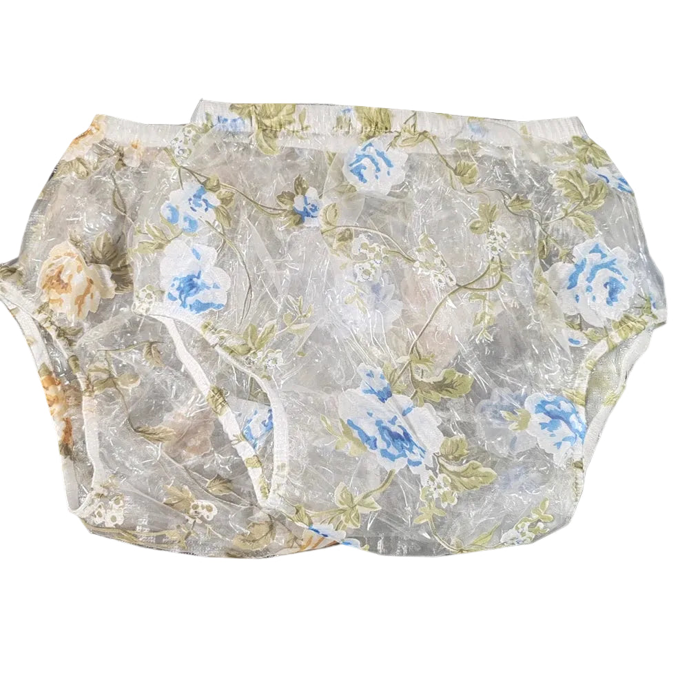 2pcs Transparent Floral Adult Diaper Cover – Clear PVC Leakproof Panties | High-Waist Unisex ABDL Pull-On Underpants
