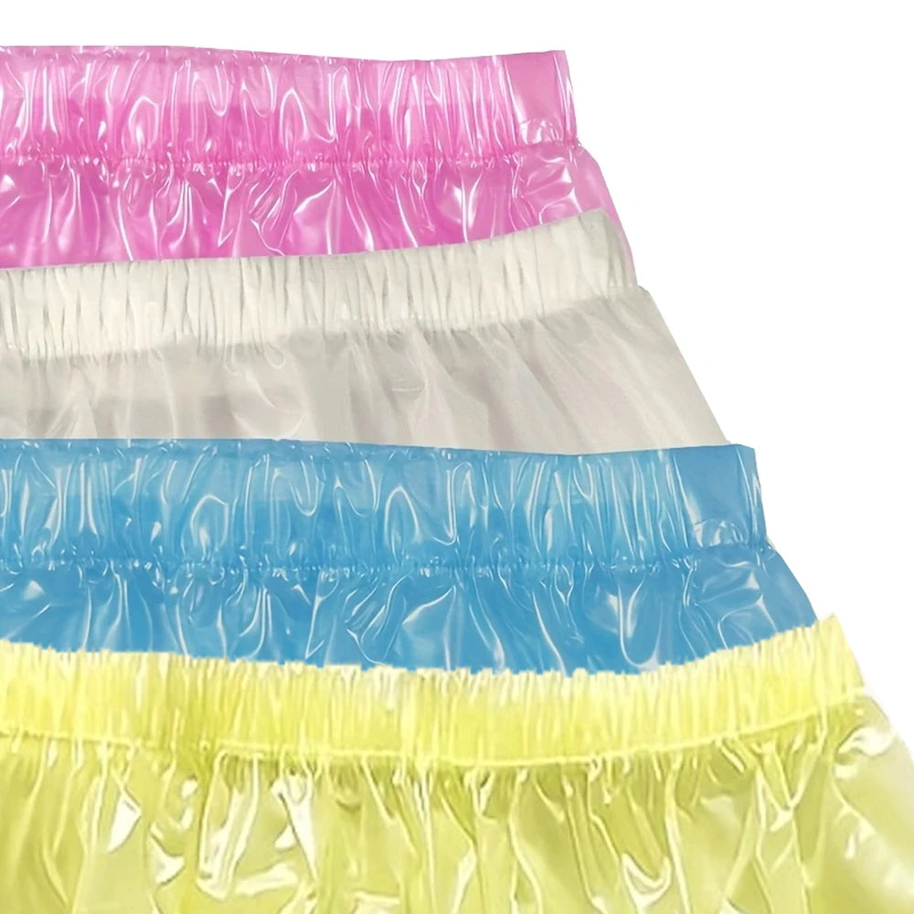 ABDL Plastic Pants 4-Pack – High Waist PVC Diaper Cover Bundle | Yellow, Blue, White & Pink | Sizes M–XXXL