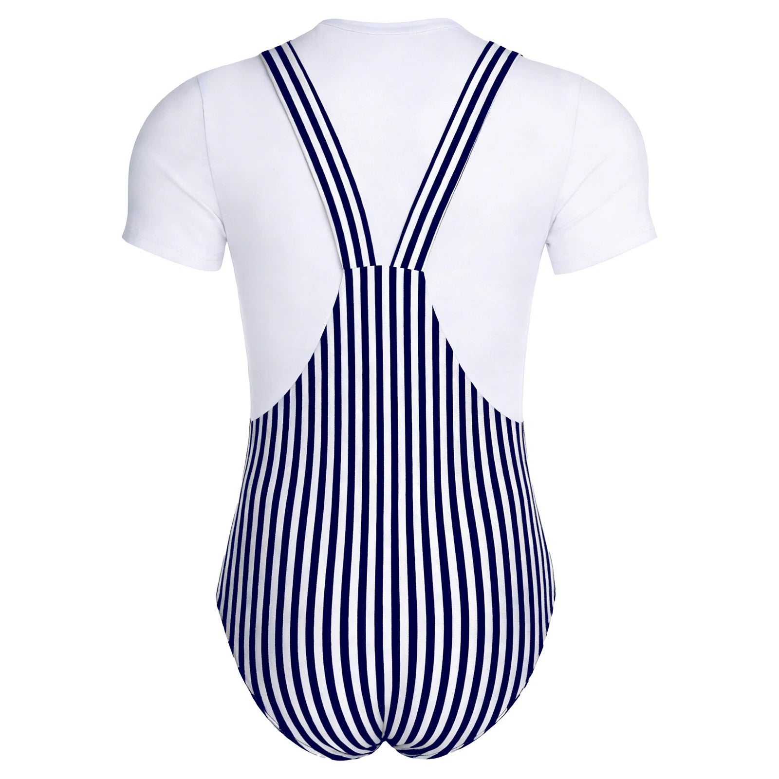 Striped Overalls ABDL Onesie Bodysuit — Button Snap Crotch Little Space Pajamas (M–3XL)