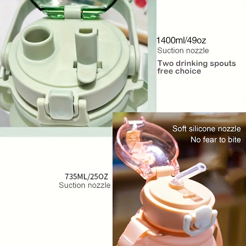 Little Space Cute Bear Water Bottle – 735ml BPA-Free Straw Bottle with Shoulder Strap | 4 Colors