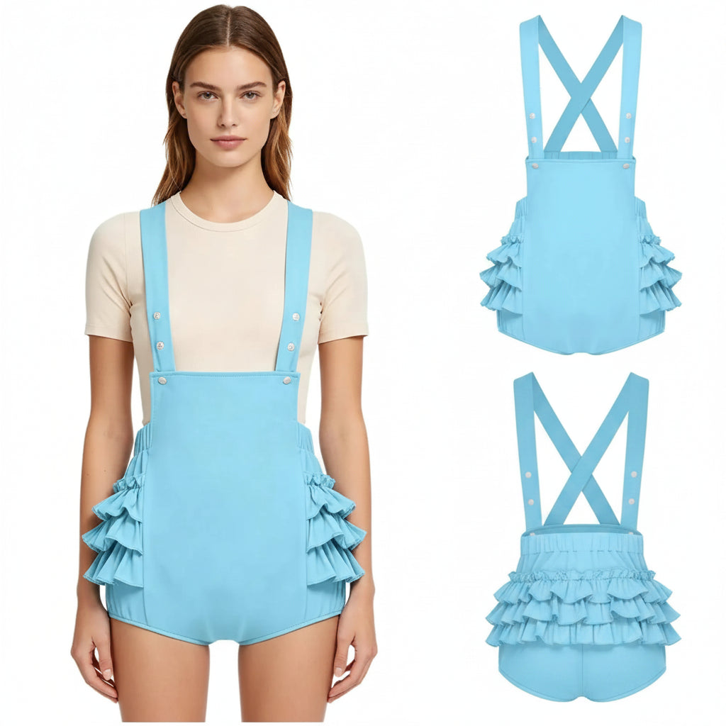 Cute Ruffle Suspender ABDL Romper Shorts