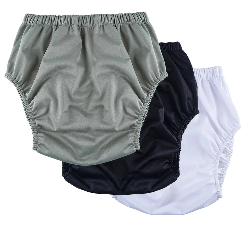 3-Pack Solid Color Waterproof Adult Diaper Covers – Reusable Leakproof Pants | White/Black/Purple/Blue/Gray