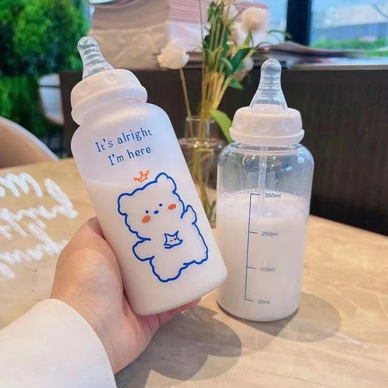 Little Space Kawaii Straw Cup – 400ml ABDL Sippy-Style Drinking Bottle | Cute Bear & Strawberry Design