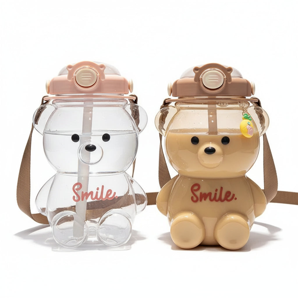 Little Space Cute Bear Water Bottle – 1000ml 2-in-1 Straw Bottle | BPA-Free | 3 Pastel Colors