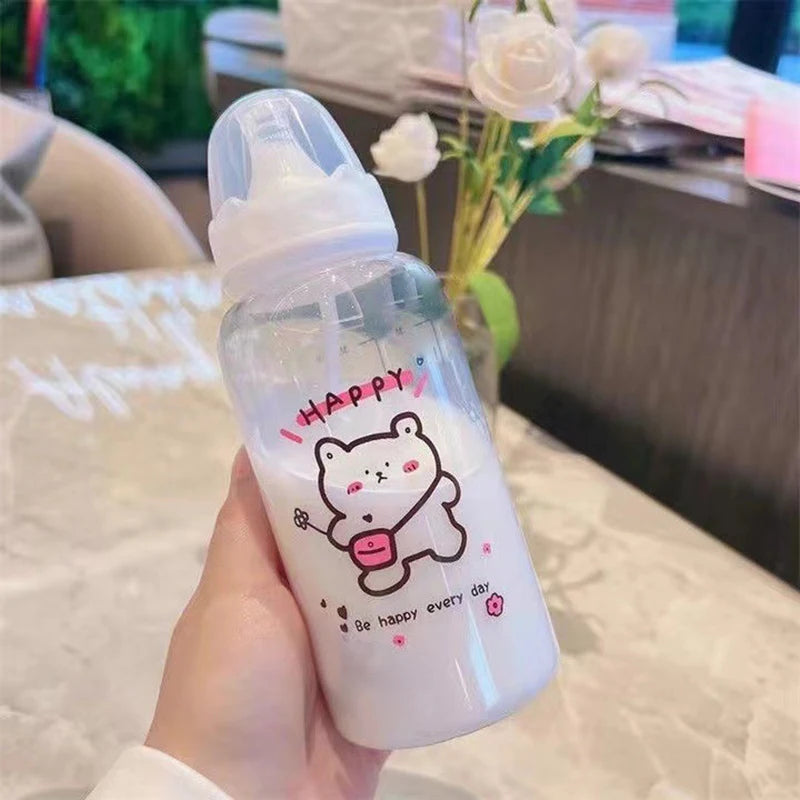 Little Space Kawaii Straw Cup – 400ml ABDL Sippy-Style Drinking Bottle | Cute Bear & Strawberry Design