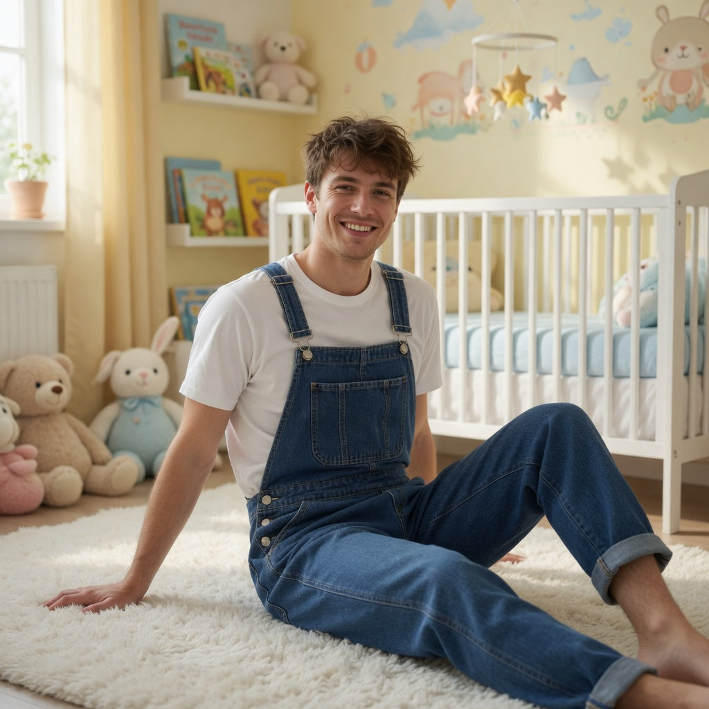 ABDL Denim Bib Overalls – Big Little Cargo Jumpsuits | Dark & Light Blue
