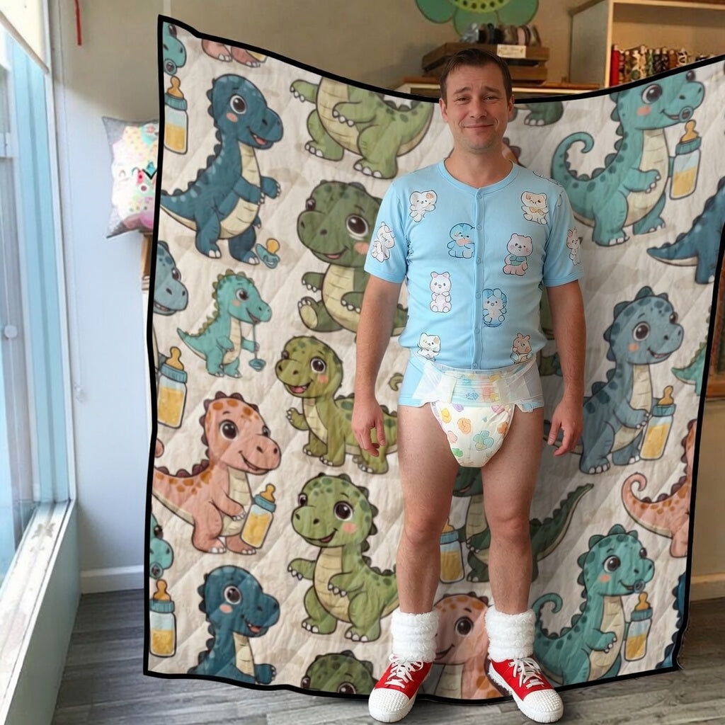 ABDL Dino Print Quilt – Cute Little Space Comforter for Nursery Snuggles | ABDL Comforts